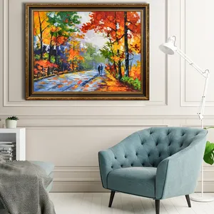 Precio al por mayor personalizado paisajismo arte decoración del hogar otoño árboles hoja abedul paisaje grueso cuchillo hecho a mano pintura al óleo - Product Image 2