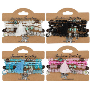 Fashion Jewelry <b>Beaded</b> <b>Bracelets</b> Set With Butterfly Tassel Charm Women's Gift Made In China - Product Image 1