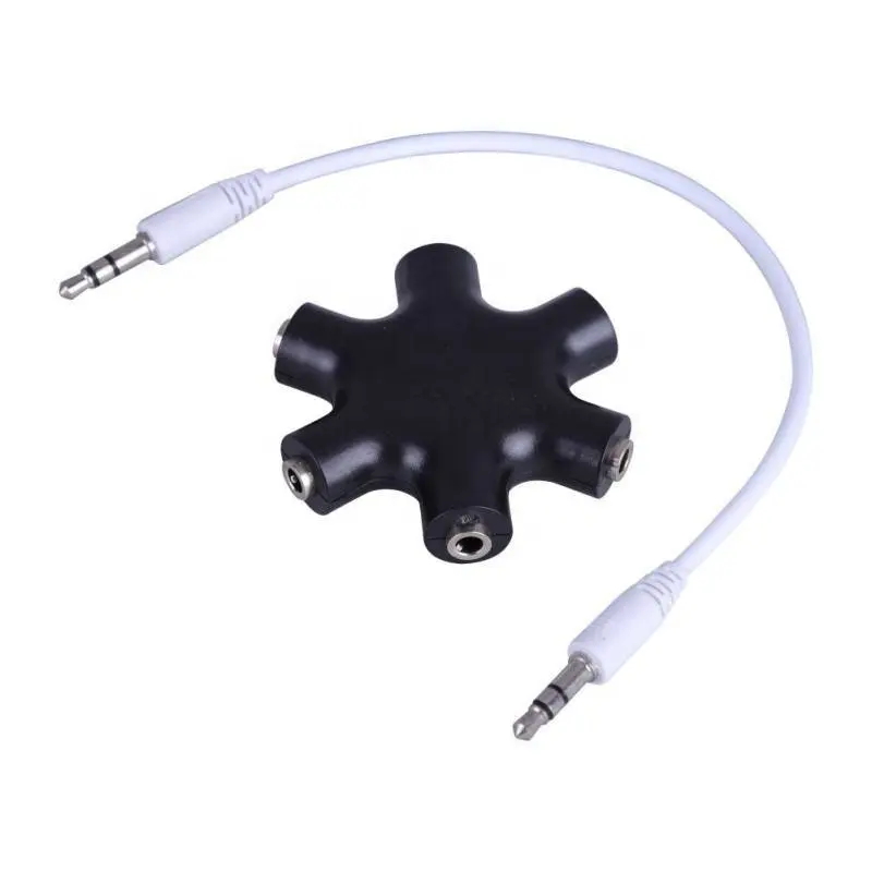 Adaptador de jack para fone de ouvido, 6 multi portas, 3.5mm, plugue divisor estéreo, fone de ouvido para pc/mp3, smartfone, cabos de áudio
