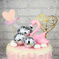 Topper de gâteau de fête d'anniversaire de mariage 2 3 4 5CM boules de miroir de disco en verre argenté de laser pour la décoration de gâteau