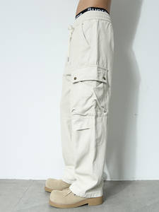 A25CBJN5034/Pantalones Cargo Grises para Hombre con Cintura Elástica, Pierna <span class=keywords><strong>Recta</strong></span>, Corte Ajustado, Lavado Otoñal, Pantalones Casuales Hechos <span class=keywords><strong>en</strong></span> China - Product Image 3