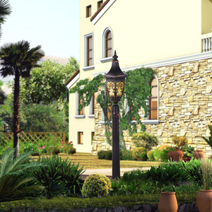 Lampe de jardin extérieure antique à LED, lampadaire de chemin, éclairage paysager AC 220V IP65, blanc chaud, en fer et verre, avec détecteur de mouvement - Product Image 6