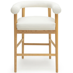 Aksel Counter <b>Stool</b> Boucle and Animal Hyde/Hide/<b>Leather</b> Cognac Vegan <b>Leather</b> - Product Image 1