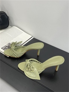 Nouvelles sandales à talons hauts à enfiler, style européen et américain, motif floral vert, bout ouvert, talon aiguille, collection 2025 - Product Image 6