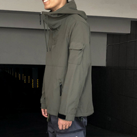 Pull-over en nylon à demi-fermeture éclair imprimé du logo OEM pour hommes, vestes coupe-vent à capuche imperméables avec poches cargo