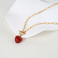 JUSTOP Spot Goods Pendentif Cœur en Agate Naturelle Unisexe OEM Personnalisé en Acier Inoxydable Plaqué Or et Argent Chaîne à Maillons Tendance Chine
