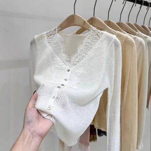 Suéter Cárdigan de <span class=keywords><strong>Mujer</strong></span> Estilo Coreano con Cuello en V, Manga Larga, Ligeramente <span class=keywords><strong>Transparente</strong></span>, para Otoño, Modelo 011 - Product Image 2