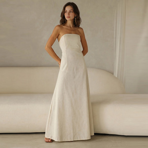 Elegante Vestido Maxi sin Tirantes en Color Crema, Silueta Ajustada, Ropa Formal, Tejido Tejido, Vestido de Verano 2026 - Product Image 4