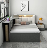 Lits jumeaux modernes simples et doubles en similicuir Stockage fonctionnel Peu encombrant Bois massif contreplaqué Meubles de chambre à coucher Maison Enfants