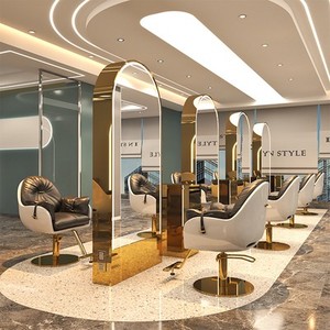 Estación de Espejo Profesional de Doble Cara <span class=keywords><strong>para</strong></span> Barbería |   Espejo de Piso con Marco Metálico e Iluminación LED <span class=keywords><strong>para</strong></span> Salones de Belleza - Product Image 1