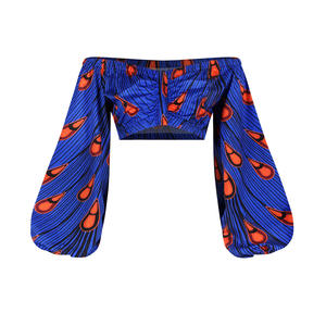 Ensemble de mode féminine africaine à imprimé numérique pop 2023 avec jupe fendue, haut à col en V, épaules dénudées, manches bouffantes - Product Image 2