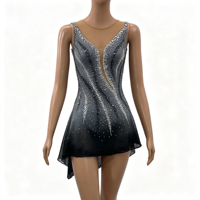 Costume de patinage artistique pour enfants et adultes, robe en maille dégradée gris-noir avec strass pour spectacle sur glace et compétition