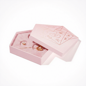 Boîte à bijoux de luxe en deux parties, forme personnalisée, avec couvercle et base en forme de diamant rose, estampage or FX, avec insert en mousse - Product Image 2