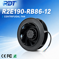 Ventilateur centrifuge à pales courbées vers l'arrière à haut débit d'air R2E190-RB86-12 190 mm à roulement à billes pour fonctionnement continu et refroidissement par variateur de fréquence (VFD)