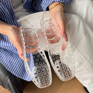 Zapatos de tacón bajo de punta cuadrada para mujer, sandalias planas huecas de playa estilo espadrille, sandalias de gelatina casuales de verano estilo coreano para mujer - Product Image 3