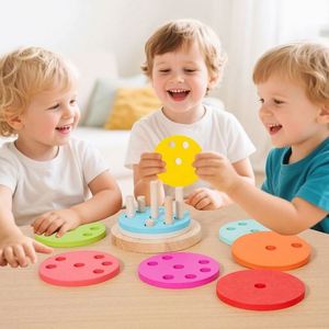 Wooden Construction <b>Puzzle</b> Shape Color Sorter Activity Sort Game STEM Educational Stacking Blocks Toy Set - Product Image 5
