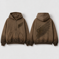 Sweat à capuche zippé pour homme, 480 g/m², teint par pulvérisation, avec logo personnalisé ODM, motif ailes, fabricant en gros