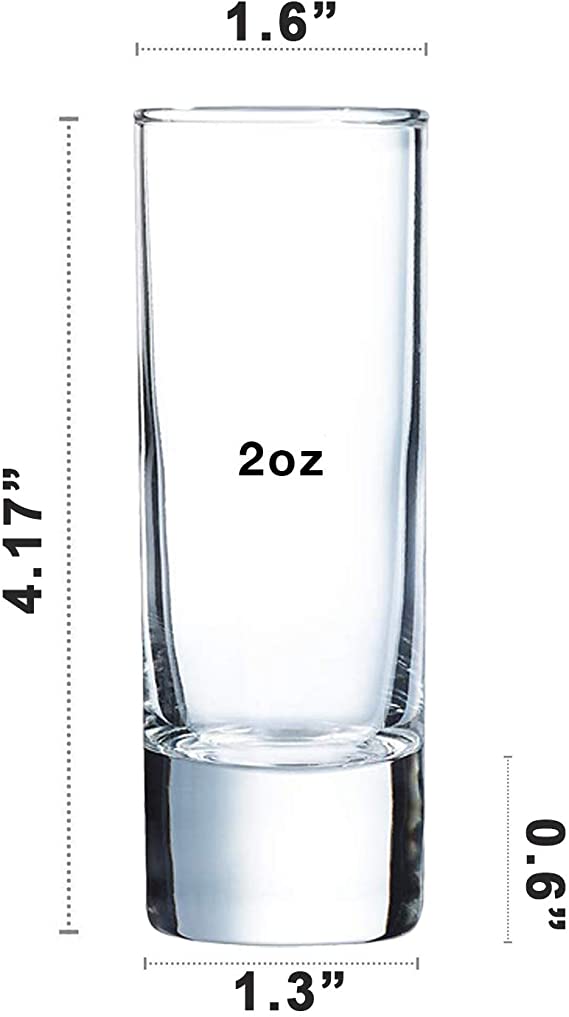 Clear Heavy Base Shot Glasses 12 Pack, 2 oz Tall Glass Set for Whiskey Vodka glass