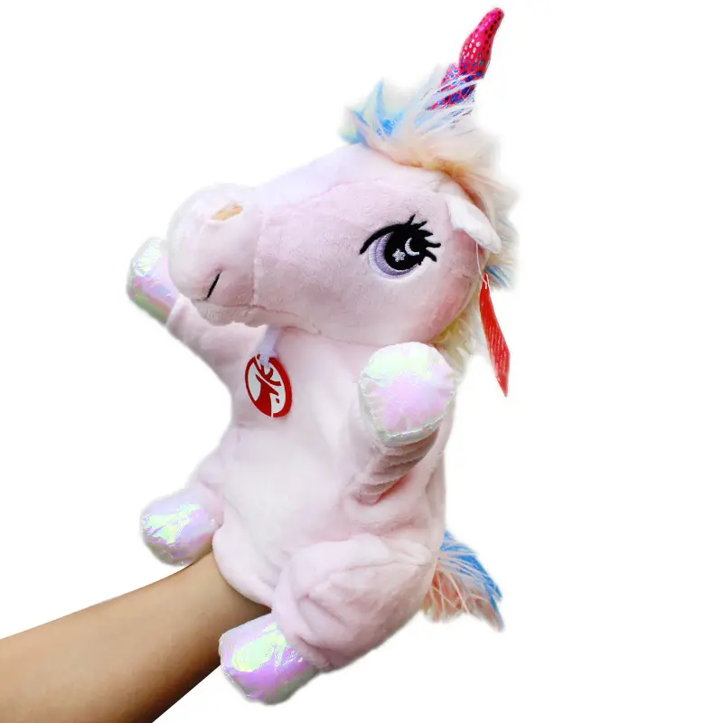 Fabrik preis 30cm Einhorn puppe Pferd Handpuppen Realistische weiche Plüsch Wald Tier Hände Puppe für Kinder