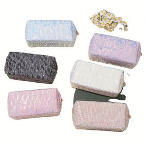 Wholesale Customizable Portable Design Women Colors for Travel Square <b>Case</b> Glitter Sequins Pouch Cosmetic Makeup Bag Zipper - Product Image 2