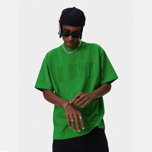 T-shirt pour homme en coton 100% tricoté à manches courtes, col rond, lettre en relief, respirant, coupe ample, modèle personnalisé de haute qualité - Product Image 2