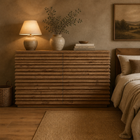 Commode à 6 tiroirs en chêne massif, texture finie à la main, design moderne, haut de gamme, personnalisée, pour chambre de luxe, suite d'hôtel