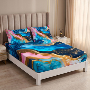 Juego de Sábanas de 3 Piezas con Diseño de Mármol Abstracto y Vetas Doradas, Patrón de Ágata, Bolsillos Profundos, para Cama Queen/King - Product Image 1