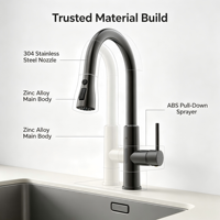 Nouvelle Robinet de Cuisine Moderne en Alliage de Zinc Gris Anthracite Extensible, Pivotant à 360°, Pulvérisateur 3 Fonctions, Mitigeur Monocommande en Céramique, Garantie 1 An