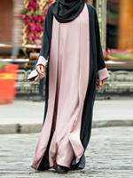 Élégante Abaya Double Couche Noire de Dubaï, Vêtement Islamique Turc Modeste en Gros, Abaya Ouverte de Dubaï pour Femme Musulmane