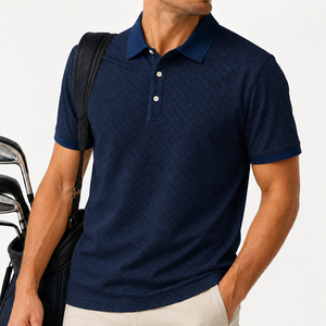 Polo de golf jacquard personnalisé pour homme, col contrastant beige, manches courtes, style Old Money, marque privée OEM ODM - Product Image 5