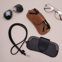 Étui à lunettes en cuir léger et souple RR Fashion, étui portable pour lunettes, pochette pour lunettes, cordon de cou, support ultra fin en PU pour filles