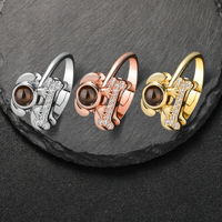 Bague de projection photo cachée « Je t'aime » en 100 langues, en forme d'os de chien, ouverte et ajustable, en or, argent ou or rose, cadeau pour les amoureux des chiens