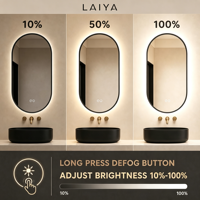 Miroir mural ovale à LED avec éclairage arrière, interrupteur tactile, 3 températures de couleur réglables, anti-buée, IP44, miroir de salle de bain