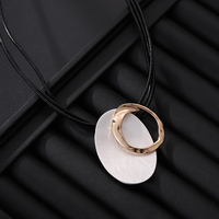 Collier minimaliste multicouche en cordon noir TongLing pour femme, pendentif disque irrégulier, anneau cercle plaqué or, bijou tendance, cadeau