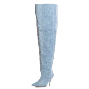 Botas Altas de Mezclilla Ligera Súper Anchas para Mujer, con Punta Puntiaguda, Estilo Stiletto, Camuflaje, Tacón Alto - Product Image 6