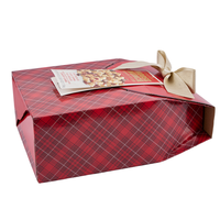 Boîte cadeau alimentaire écologique biodégradable à carreaux de Noël, sac en papier pliable, ruban en satin éponge, nœud, gaufrage personnalisé disponible