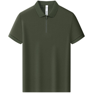 Polo Shirt Short Sleeve Zippered Cotton Solid Color Breathable Daily Wear - Product Image 4