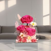 Roses éternelles faites à la main acrylique trois roses fleur préservée pour la Saint-Valentin anniversaire anniversaire de mariage idée cadeau unique
