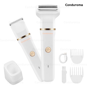 Conduroma-Afeitadora eléctrica impermeable 2 en 1 <span class=keywords><strong>para</strong></span> mujer, afeitadora corporal indolora, recortadora de bikini y afeitadora, regalo, Rosa - Product Image 2