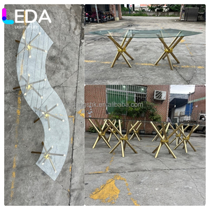LEDA New Arrival Modern Design Furniture <b>Round</b> Tempered Glass Wedding Dining <b>Table</b> Gold Stainless Steel Dining <b>Table</b> - Product Image 2