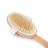 Brosse de bain en bois détachable OEM avec poils de sanglier naturels et sangle de maintien pour exfolier la peau sèche