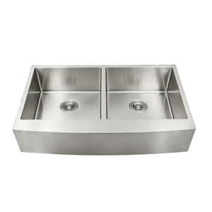 Grembiule da Cucina Curvo con Doppio Lavello, Finitura Texturizzata a Specchio, Realizzato a Mano in Acciaio Inossidabile. <span class=keywords><strong>Dimensioni</strong></span>: 33 <span class=keywords><strong>Pollici</strong></span>, Profondità 22-1/4 <span class=keywords><strong>Pollici</strong></span> - Product Image 5