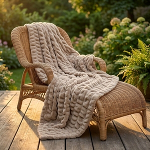 Coperta in Finta Pelliccia di Coniglio OEKO-TEX, Morbida e Soffice, Plaid in Maglia per Divano - Product Image 5