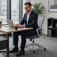 Chaise de bureau pivotante en maille pour centre d'appels, avec support lombaire à lattes, accoudoirs en T fixes et assise de bureau réglable en hauteur