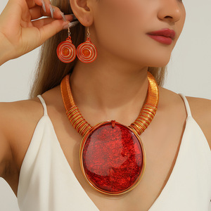Large Pendants Chunky <b>Statement</b> <b>Necklace</b> Body Big Stone 18k Gold Plated Heavy Artificial Jewelry Set for African Women - Product Image 5