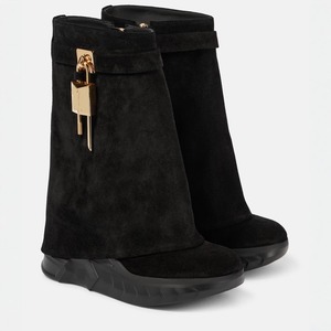 2024 nouveauté femmes noir requin serrure plat daim mode luxe à la main haute qualité <span class=keywords><strong>mi</strong></span>-mollet <span class=keywords><strong>bottes</strong></span> pour dames - Product Image 1