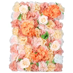 S0447 8ft wedding store wall decoration Artificial Faux Flowers wall backdrop Hydrangea Rose Plastic grid Base Flower wall panel