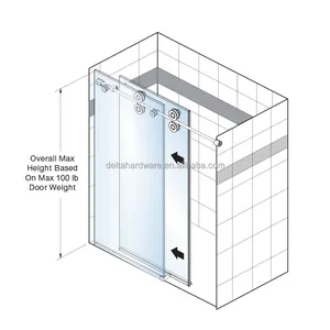 CRL CRE78 kit perangkat keras rol geser pintu kaca Pancuran tanpa bingkai 180 derajat hitam Matte untuk kamar mandi