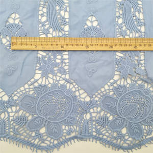 Blue Floral Embroidered Lace 100% Cotton Water Soluble Fabric for Garment <b>Accessories</b> Dresses Cloths & Gifts - Product Image 3