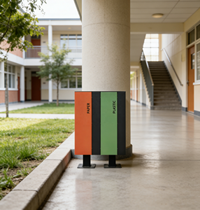 Contenedor de Reciclaje de Acero Galvanizado de 2 y 3 Compartimentos, Cubo de Basura Público con Tambor para Uso en Interiores y Exteriores en Europa y América <span class=keywords><strong>del</strong></span> Norte - Product Image 1